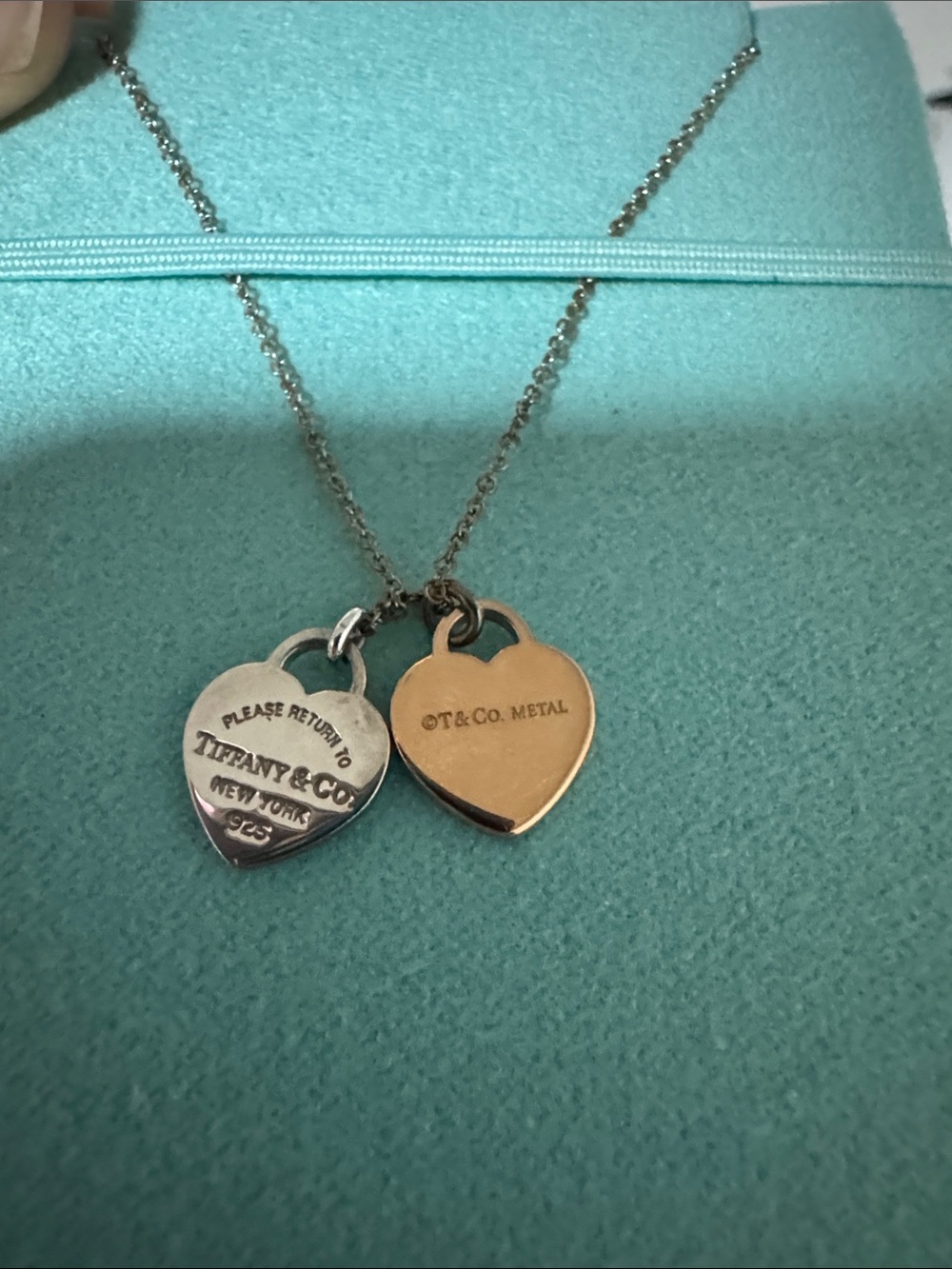 Tiffany & Co Return to Tiffany Double Heart Necklace Silver 925 Rubedo Metal New - Picture 13 of 14
